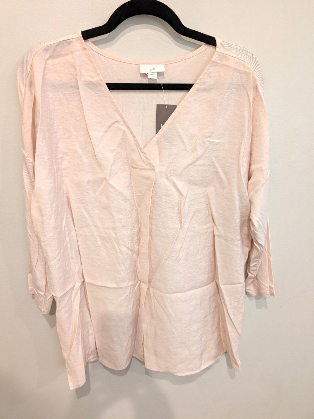 NWT J.Jill Mixed Media V-Neck Relaxed Blouse in Bisque Pink | Size L